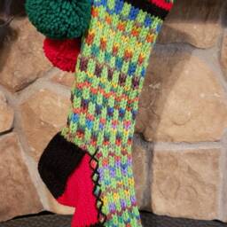 Hand Knit Christmas Stocking Red Green Rainbow Check Fir Tree By Santa's Works - thumbnail 3