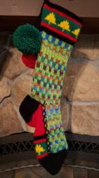 Hand Knit Christmas Stocking Red Green Rainbow Check Fir Tree By Santa's Works - thumbnail 1
