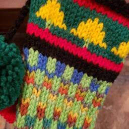 Hand Knit Christmas Stocking Red Green Rainbow Check Fir Tree By Santa's Works - thumbnail 2