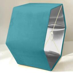 New Luxury Premium Quality Turquoise Blue Hexagon Velvet Lamp Shade Pendant Light With Metallic Lining - thumbnail 2
