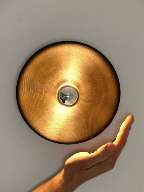 Round Black Wall Lamp in Burnt Wood Decoration - image 1