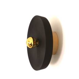 Round Black Wall Lamp in Burnt Wood Decoration - thumbnail 3