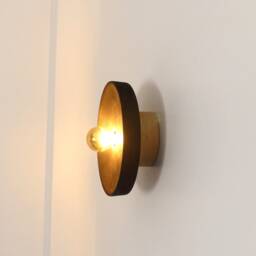 Round Black Wall Lamp in Burnt Wood Decoration - thumbnail 2