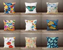 Butterfly Pillow Cover-Decorative Pillow Case-Housewarming Cushion Cover-Home Decor Case-Gift For Her Cushion-Handmade Material - thumbnail 1