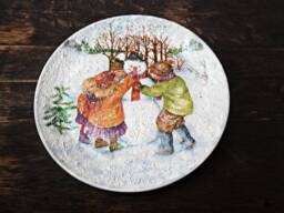 Christmas Wall Decor Plate Snowman Decoupage Snow Holiday Art Decoration Painted Merry Decor Family Gift - thumbnail 3