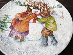 Christmas Wall Decor Plate Snowman Decoupage Snow Holiday Art Decoration Painted Merry Decor Family Gift - thumbnail 2