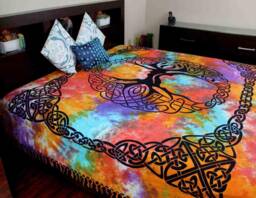 Celtic Tree Of Life Tapestry, Tie Dye, Irish Full Bed Spread, Renaissance Festival Wall Hanging, Welsh Table Cloth, Decoration - thumbnail 1