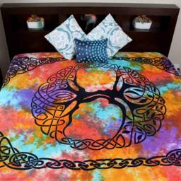 Celtic Tree Of Life Tapestry, Tie Dye, Irish Full Bed Spread, Renaissance Festival Wall Hanging, Welsh Table Cloth, Decoration - thumbnail 2