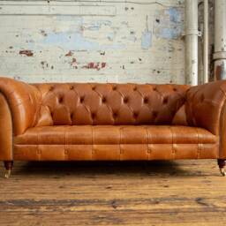 British Handmade 3 Seater Vintage Tan Brown Leather Chesterfield Sofa - thumbnail 2