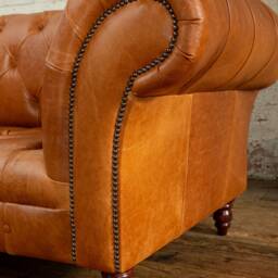 British Handmade 3 Seater Vintage Tan Brown Leather Chesterfield Sofa - thumbnail 3