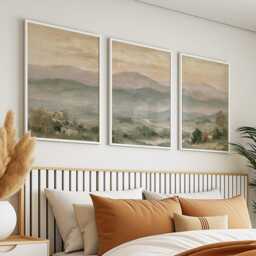 Mountain Landscape Trio, Neutral Countryside Wall Art Set - thumbnail 3
