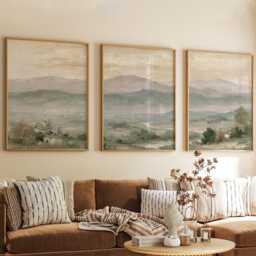 Mountain Landscape Trio, Neutral Countryside Wall Art Set - thumbnail 4