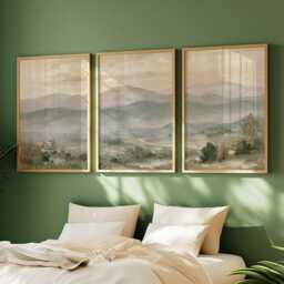 Mountain Landscape Trio, Neutral Countryside Wall Art Set - thumbnail 2