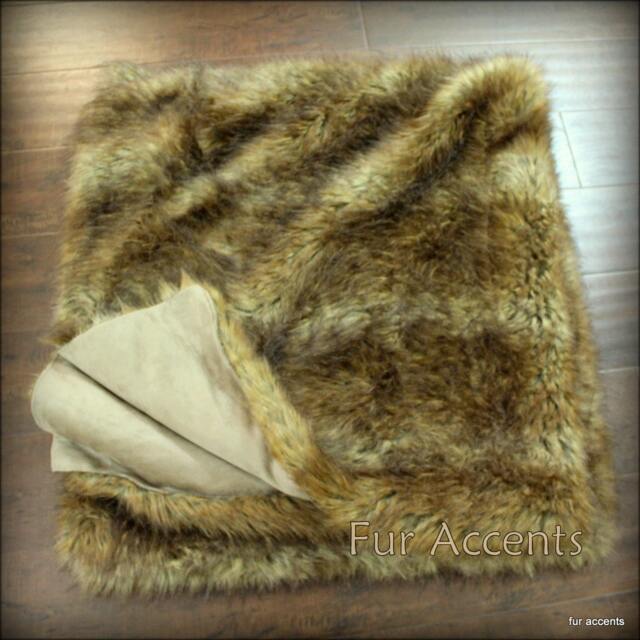 Faux Fur Bedspread Golden Brown Wolf, Coyote Pelt Blanket - image 1