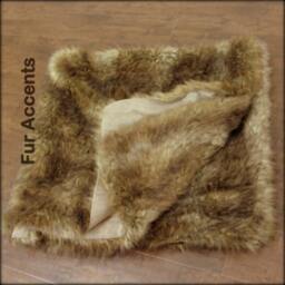 Faux Fur Bedspread Golden Brown Wolf, Coyote Pelt Blanket - thumbnail 4