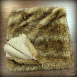 Faux Fur Bedspread Golden Brown Wolf, Coyote Pelt Blanket - thumbnail 1