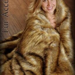 Faux Fur Bedspread Golden Brown Wolf, Coyote Pelt Blanket - thumbnail 3