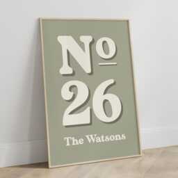 House Number Print - Personalised No. Address Poster Colourful Wall Decor Custom New Home Gift Retro Typography Art Unframed - thumbnail 2