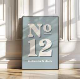 House Number Print - Personalised No. Address Poster Colourful Wall Decor Custom New Home Gift Retro Typography Art Unframed - thumbnail 1
