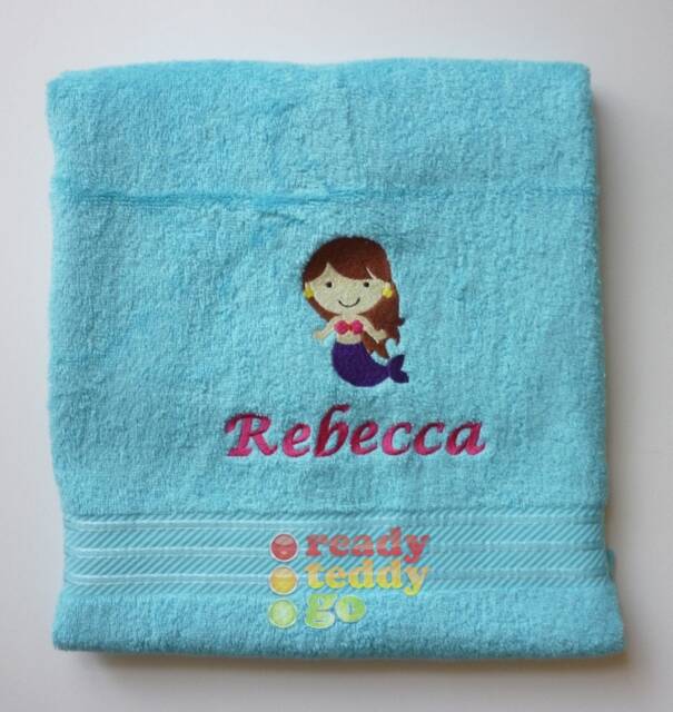Personalised Towel/Sheet For Swimming With Mermaid Embroidered Design Unisex Boys Girls Children's Kids Any Name 500Gsm - image 1