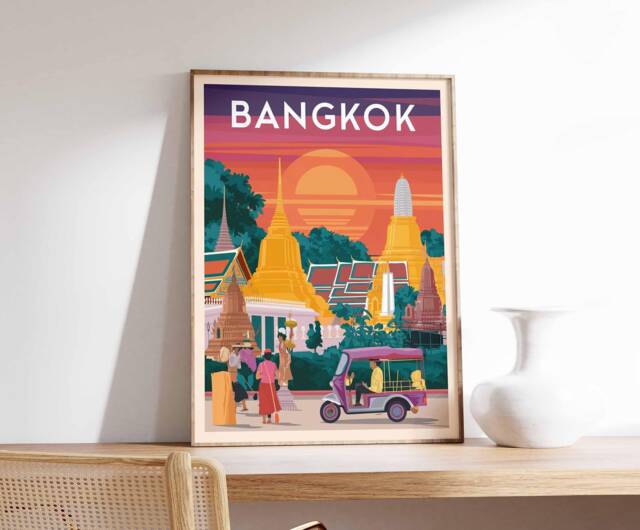 Bangkok Travel Poster Retro Thailand Art Print - image 1