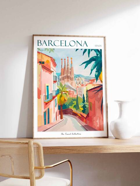 Barcelona Travel Poster Sagrada Familia, Spanish City Wall Art - image 1