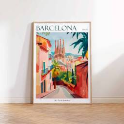 Barcelona Travel Poster Sagrada Familia, Spanish City Wall Art - thumbnail 3