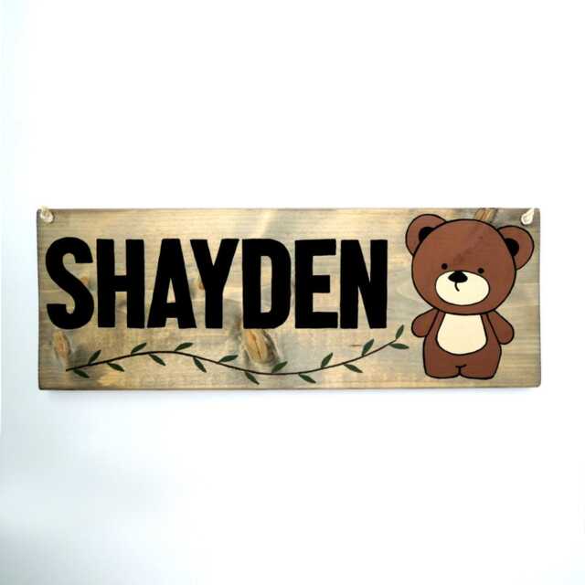 Woodland Nursery Name Sign, Teddy Bear, Personalized Baby Gifts, Nursery Decor, Wall Art Names, Forest Animal - image 1