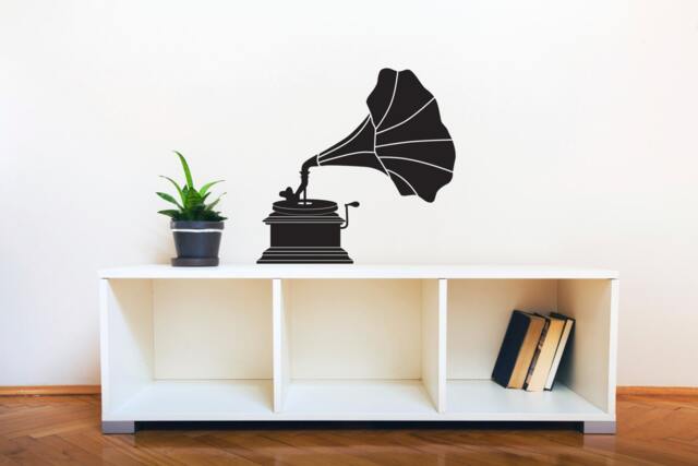 Classy Vintage Victrola Silhouette - Wall Decal Custom Vinyl Art Stickers - image 1