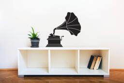 Classy Vintage Victrola Silhouette - Wall Decal Custom Vinyl Art Stickers - thumbnail 1