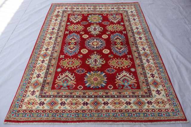 5x7 Red Kazak Oriental Rug - Afghan Geometric Handmade Natural Veg Dyes Soft Wool Medallion Area Rugs For Living Room Bedroom Carpet - image 1