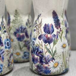 Handmade Blue Iris White Daisy Vase , Glass Vase Decoupage Personalised Gift For Mum, New Home Mothers Day Nan, Grandma - thumbnail 3
