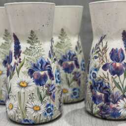 Handmade Blue Iris White Daisy Vase , Glass Vase Decoupage Personalised Gift For Mum, New Home Mothers Day Nan, Grandma - thumbnail 2