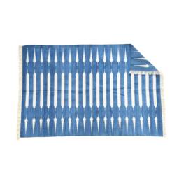 Handmade Indigo Dhurrie Rug Modern Cotton Reversible Area Rug - thumbnail 2