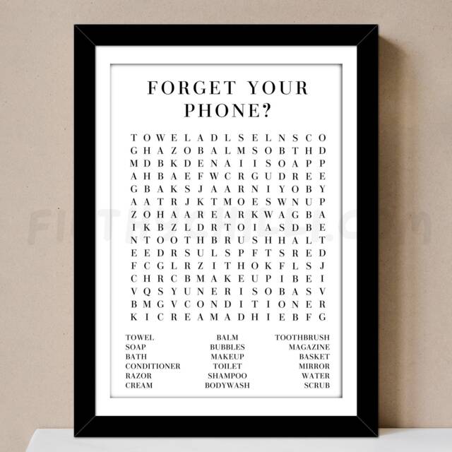 Funny Bathroom Word Search Print, Forget Your Phone, Toilet Sign - image 1