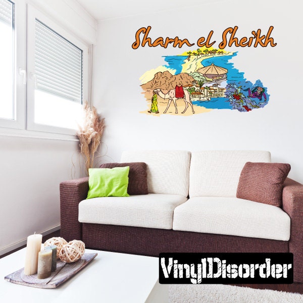 Famous City Sharm El Shikh Wall Decal - Fabric Vinyl Removable & Reusable Famouscityuscolor060Et