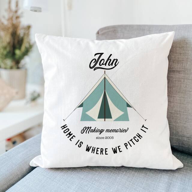 Tent Camp Cushion/Personalised Camper Gift For Her Him Couple Travel Accessories Camping Pillow Home Is Where We Pitch It - image 1