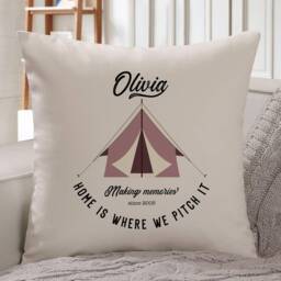 Tent Camp Cushion/Personalised Camper Gift For Her Him Couple Travel Accessories Camping Pillow Home Is Where We Pitch It - thumbnail 2