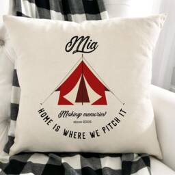Tent Camp Cushion/Personalised Camper Gift For Her Him Couple Travel Accessories Camping Pillow Home Is Where We Pitch It - thumbnail 3