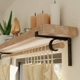 Shelf Bracket With Curtain Rod Holder, Sold Individually, & Hook, Drapery Hardware, Rod Finial