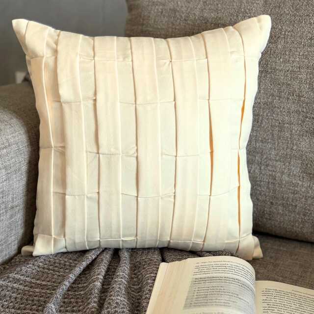 Textured Pintuck Faux Suede Pillow Sham, 24x24/26x26, Modern Style Euro Solid Square Pillowcase - Cream Love Tune - image 1