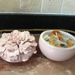 Candle Jasmine Scented Palm Wax Aroma Therapy in Pink Floral Container With Lid - thumbnail 2