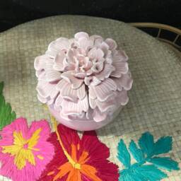 Candle Jasmine Scented Palm Wax Aroma Therapy in Pink Floral Container With Lid - thumbnail 3