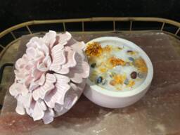 Candle Jasmine Scented Palm Wax Aroma Therapy in Pink Floral Container With Lid - thumbnail 1