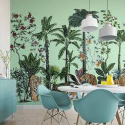 Tiger Floral Wall Mural, Chinoiserie Print, Green Jungle Wallpaper - thumbnail 2