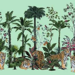Tiger Floral Wall Mural, Chinoiserie Print, Green Jungle Wallpaper - thumbnail 3