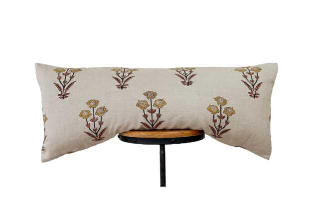 Block Print Linen Lumbar Pillow Cover Red , Yellow , Green Color Design - image 1