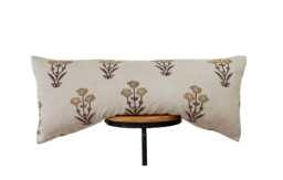 Block Print Linen Lumbar Pillow Cover Red , Yellow , Green Color Design - thumbnail 1