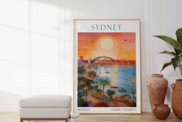 Sydney Travel Print, Poster, Opera House Art, Australia Wall Harbour Bridge - thumbnail 1