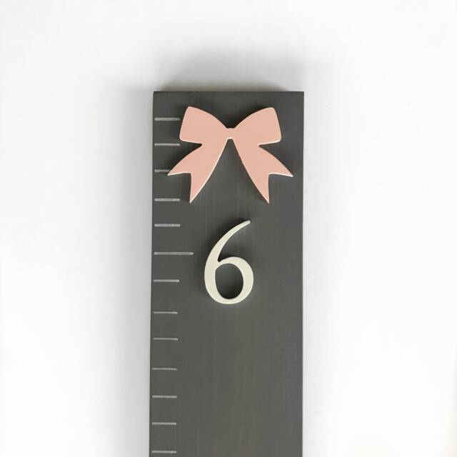 Growth Chart Ruler - Kids Playroom Decor Wall Wood Nursery Art Height Girls Bow - image 1